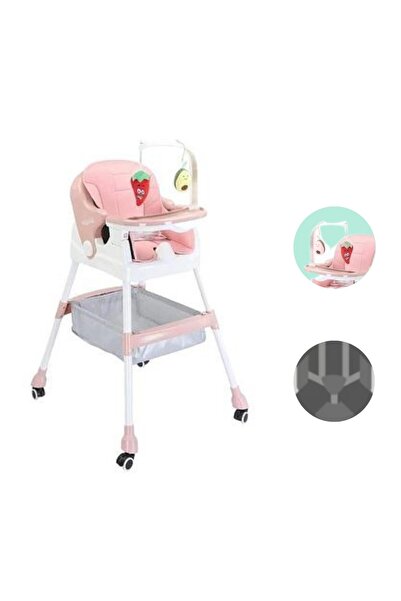 Flippy Multifunctional Foldable Children's High Chair with Wheels, Storage Basket, Safety Belt, Pink