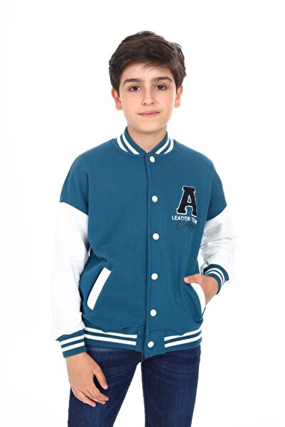 Toontoy سترة محبوكة للأولاد باللون الأزرق البترولي بياقة جامعية وجيوب مغلقة ب...