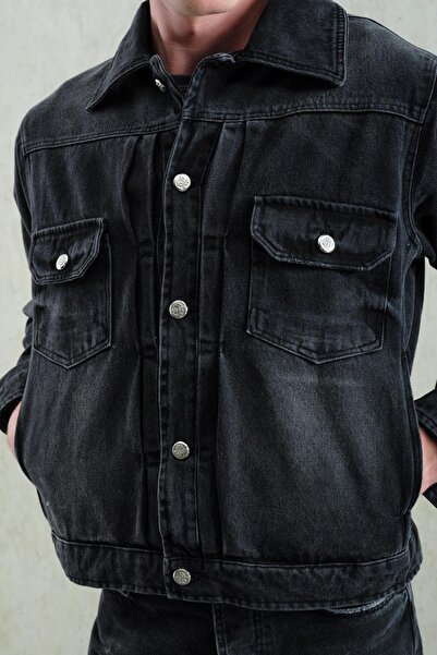 GIESTO Laser Effect Washed Denim Jacket