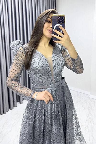 zks grup tekstil Γυναικείο βραδινό φόρεμα με κορδόνια και ζώνη σε γκρι, λιλά, ινδικό, μαύρο