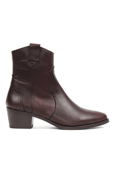 Celal Gültekin Kadın Kahverengi Fermuarlı Deri Bot