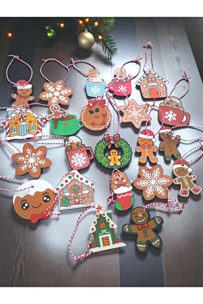 Armada Set de 20 de ornamente colorate pentru copac din carton cu tema omul de prăjitură de Crăciun (prăjitură de ghimbir) - Set de carduri cadou (6×7cm)