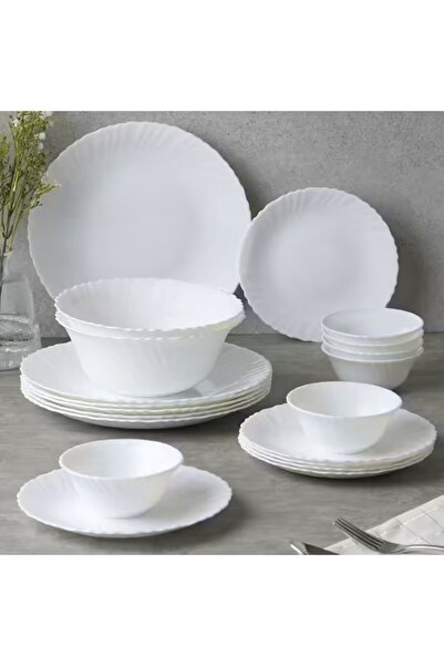 Houzi 16 Pcs Opal ware Dinner Set 4 x Dinner plate 4 x Dessert plate 4 x Bowl 4 x Cup and saucer