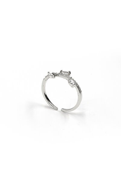 Sose Moda Zircon Stone Leaf Model Ring - Silver |   Adjustable, Stylish Design