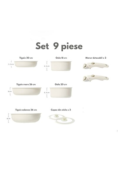 OEM Cooking Pan and Pot Set with Removable Handle, 9 Pieces, Non-Stick and Heat-Resistant