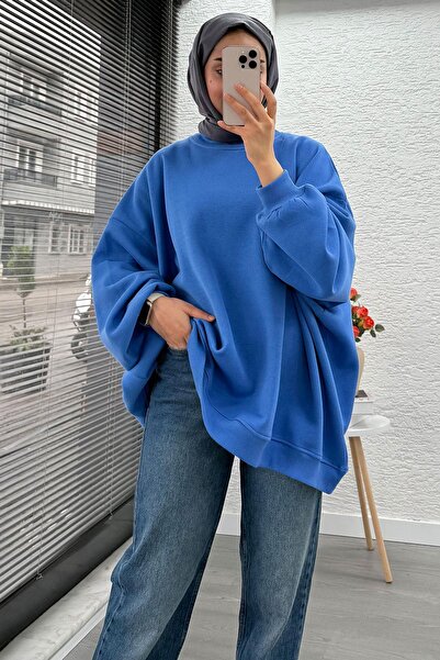MELEK ARAZ Γυναικείο φούτερ Crew Neck oversized – Μπλε