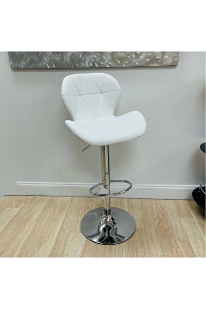 Generic Adjustable Height Bar Stool, Swivel Kitchen Dining Chair with Footrest – White