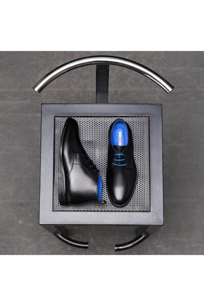 Desa Women's Black Blue Leather Boots with Lace Detail