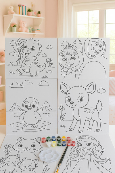 Edu&Hobby 6 Adet 20x25 Mdf Tuval+ Boya+Fırça+Palet- Resim Boya Tuval Seti- Ho...