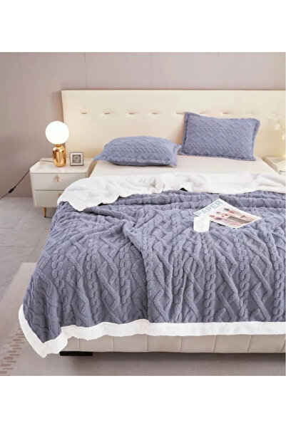 Dormitorul de Vis Double Cocolino Knitted-Style Blanket with Sherpa Faux Fur Grey 200×230 cm