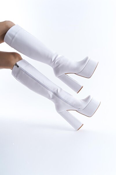 Ayakkabı Ateşi Жіночі високі чобітки на підборах Juvily, білі, з лакованої шкіри