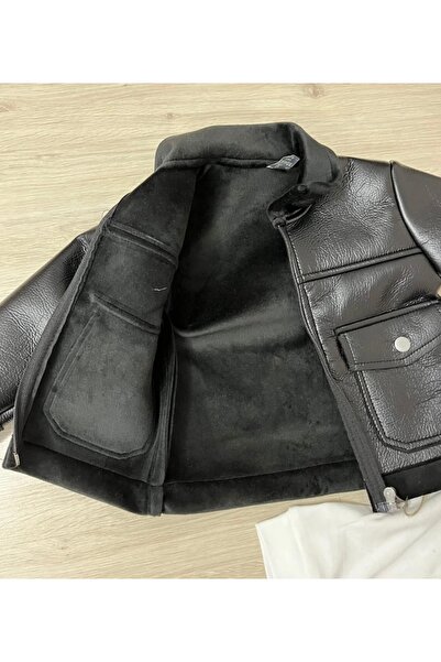 AKİ MODA KİDS Baby Boy Velvet Leather Jacket Pants Sweatshirt 3-Piece Baby Boy Suit