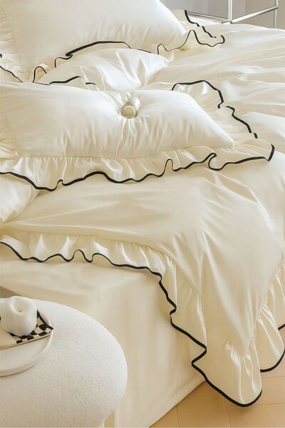 Ricco Lifes Фартушок 100% бавовна з оздобленням по краях, екрю бавовняний односпальний комплект постільної білизни