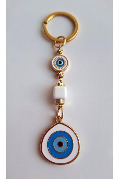 Svc Aksesuar هدية فاخرة للعام الجديد سلسلة مفاتيح بيضاء مع خرز عين الشر الكبيرة