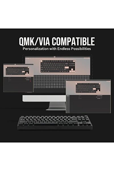 Epomaker P87 TKL Aluminum Wireless Mechanical Keyboard, 87-Key, QMK/VIA (Black, Zebra)