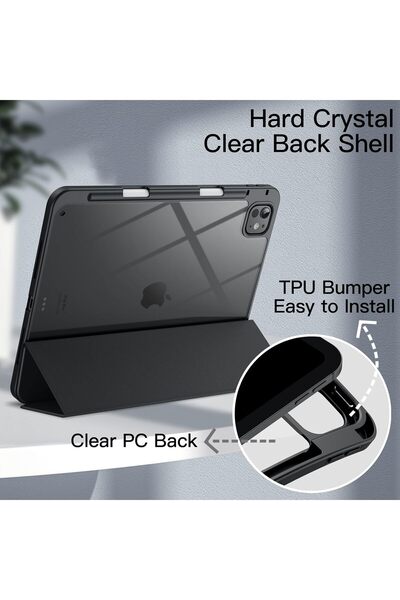 JETech Case for iPad Pro 11-inch M4 (2024) with Pencil Holder, Slim Transparent Shockproof Back, Aut