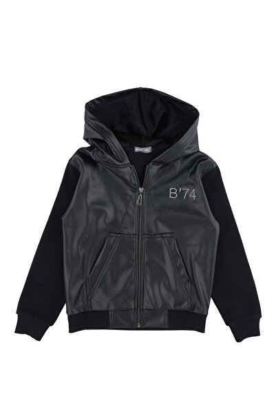 best kids Leather Front, Combed Cotton Back, Hooded Sweat Cardigan