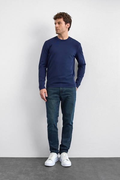 Back And Bond Navy Blue Regular Fit Knit Sweater