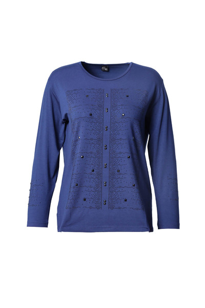 Trikolay Büyük Beden Kadın Kolu Taş Detaylı Penye Bluz