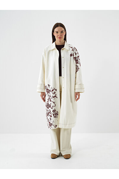 Xint Kadın Ekru Modal Dokulu Oversize Trençkot