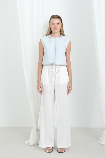 Soul Women's Elastic Waist Wide Leg Trousers -32331Pnt - Ecru