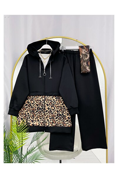 YEDİLALE Leopard Printed Hooded Double Set