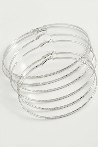 ZERO LAND Lvsqvr Chain Pattern Metal Hoop Earrings 6 (141147) Pieces-Silver C...