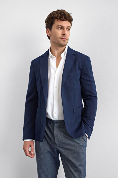 Back And Bond Jachetă cu guler într-o singură culoare bleumarin