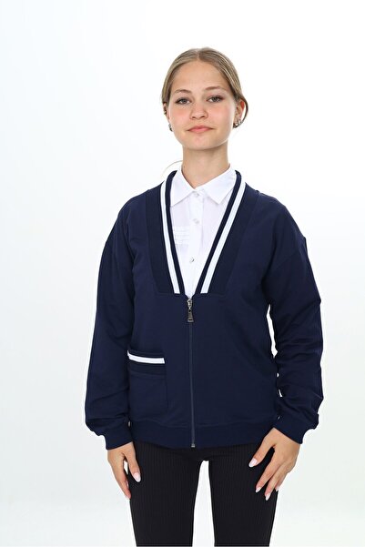 Toontoy Cardigan școlar tricotat pentru fete, albastru marin, cu decolteu în ...