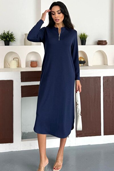 Ded COLLECTION Rochie midi ovală din modal pentru femei, cu jumătate de fermo...