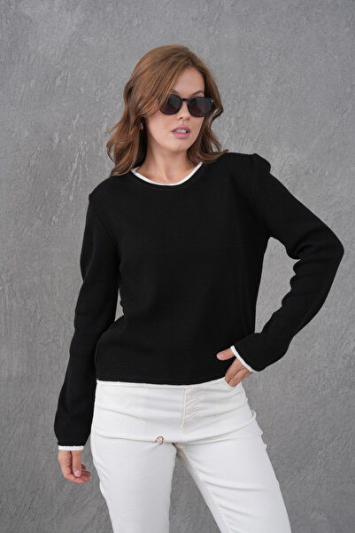 Park Karon Women's Crew Neck Garni Detail Knitwear Sweater