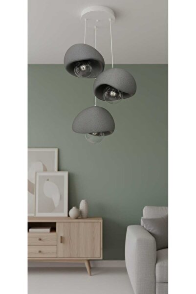 Storizaa 3'lü Sarkıt Trio Beton Görünümlü Gri Avize Rustik & Modern (Rustik Ampuller Hediye)