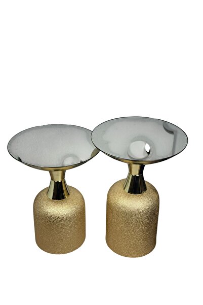 LONART CONCEPT Tebriz 2'li Aliminyum Gövdeli Gold Detaylı Modern Sehpa