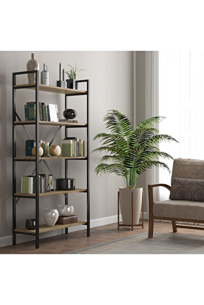 Remaks Gizmo 5 Raflı Geniş Metalli Kitaplık - Atlantik Çam
