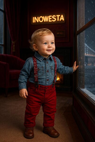 inowesta trend Erkek Bebek&Çocuk Kot Gömlek-Gabardin Pantolon Salopet Takım Elbise 4'lü Set