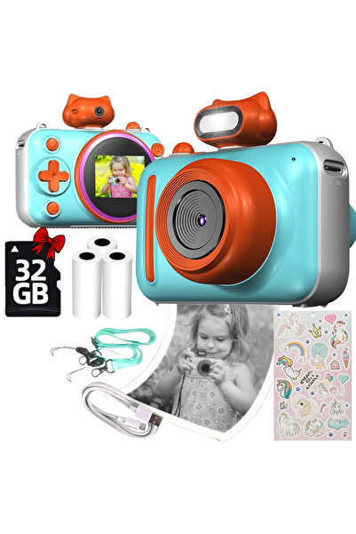 SMARTIC Aparat copii printare instant, UltraHD 2.5K, 48MP, 2.0", SD 32GB+3 role, selfie+8 jocuri+MP3