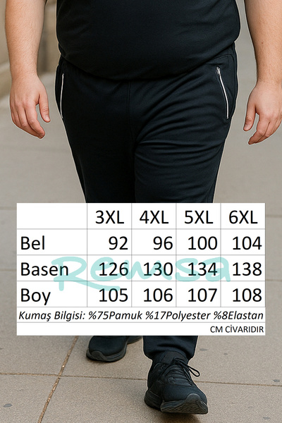 REMSA Ανδρικό παντελόνι αθλητικό μεγάλου μεγέθους βαμβακερό 24702 Μαύρο