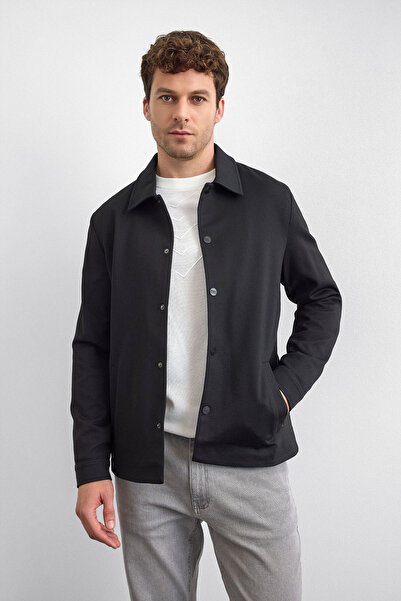 Back And Bond Siyah Regular Fit Dıagonel Jakarlı Örme Mont Ceket