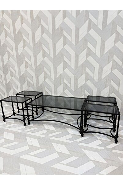 DEC24 4+1 Black Glass Serving Table Set