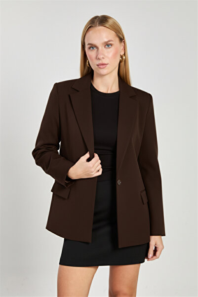 BARRELS AND OIL Women's Single Button Blazer Jacket - Brown