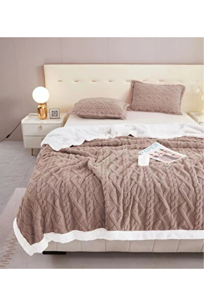 Dormitorul de Vis Double Cocolino Knitted-style Blanket with Sherpa Fur Brown 200×230 cm