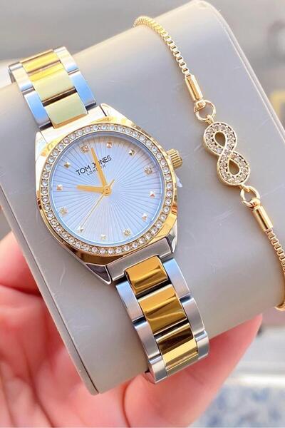 Tom Jones kadın kol saati gold gümüş çelik orjinal 3 atm su geçirmez 2 yıl ga...
