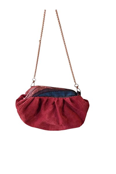 handedizayn Gizli Burslu Bordo Kadife, Astarlı, Askılı Kadın Kol Çantası, Clu...