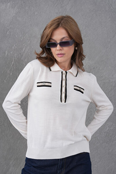 Park Karon Women's Polo Neck Garni Detail Knitwear Sweater