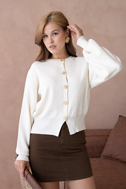 Park Karon Women's Crew Neck Button Detailed Knitwear Cardigan