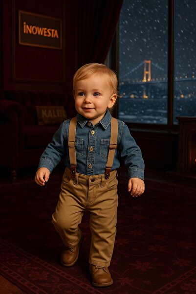 inowesta trend Erkek Bebek&Çocuk Kot Gömlek-Gabardin Pantolon Salopet Takım Elbise 4'lü Set