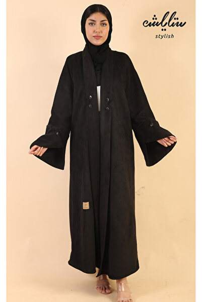 Stylish عبايه شتوي شامواه نواعم لف باللون الاسود