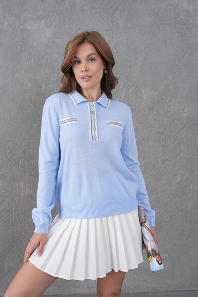 Park Karon Women's Polo Neck Garni Detail Knitwear Sweater