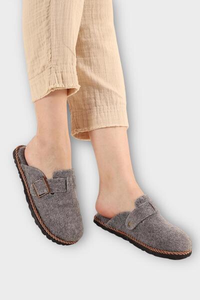 Liger Παντόφλες σπιτιού με υφάσματα από τσόχα με αγκράφα ΓΚΡΙ