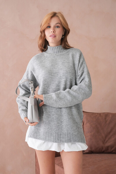 Park Karon Women's Half Turtleneck Slit Oversized Knitwear Sweater